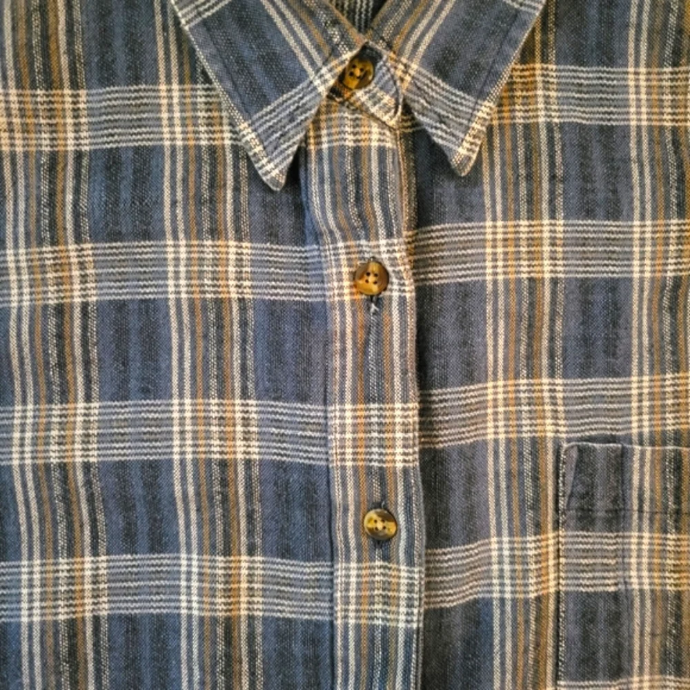 VINTAGE 1990s LEGEND JEANSWEAR Sleeveless Button Down Plaid Top Denim Blue - Picture 5 of 11